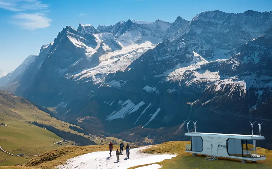 Cabin in a high alpine valley below glaciers